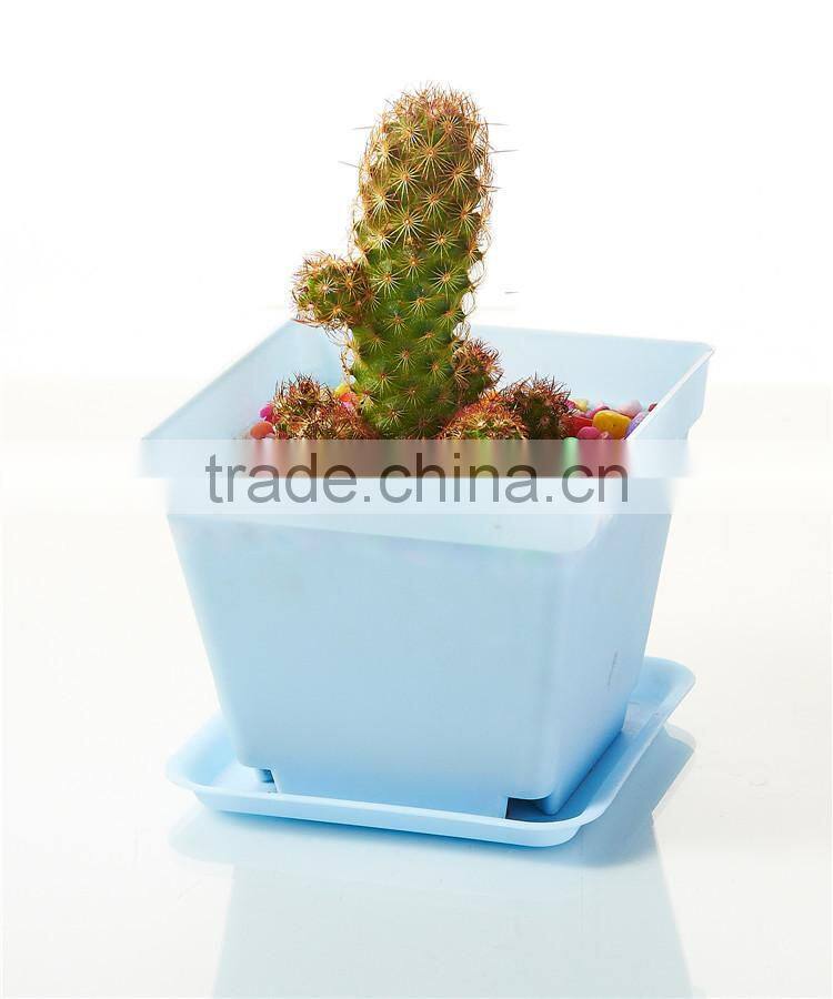 Plastic Colorful Small Square Flower Pots with Pallet Tray Saucer for Decoration of Home Office Desk Garden Flower Sh