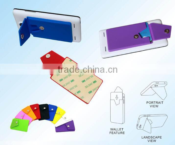 Newly sticker silicone mobile phone card pocket with stand holder