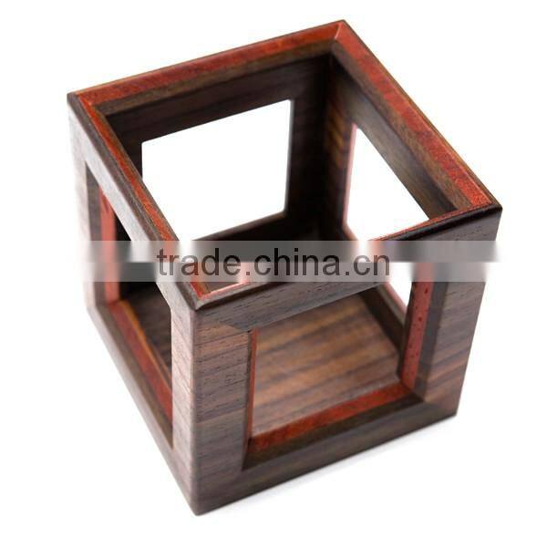 Office Desk Square Wooden Hollow Pen Holder, Stationery Storage Holder