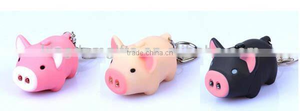 Hot sale Plastic sound led pig keychain