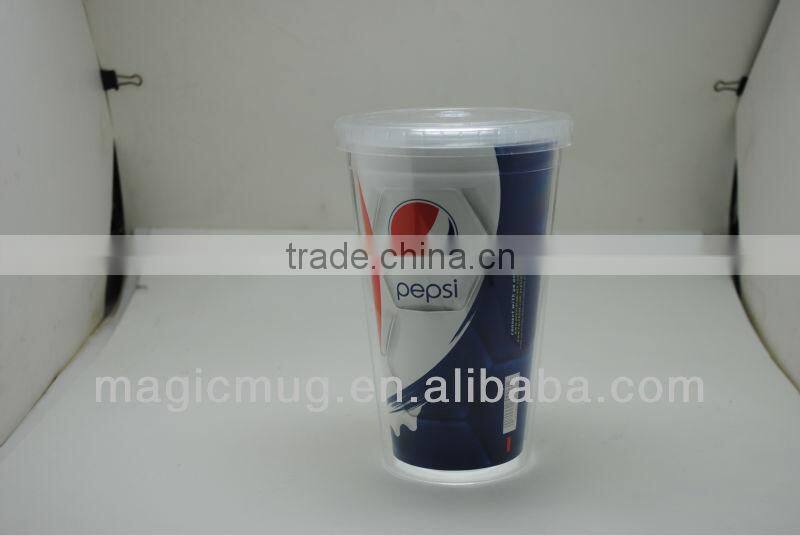 Transparent Plastic Mug with lid and straw