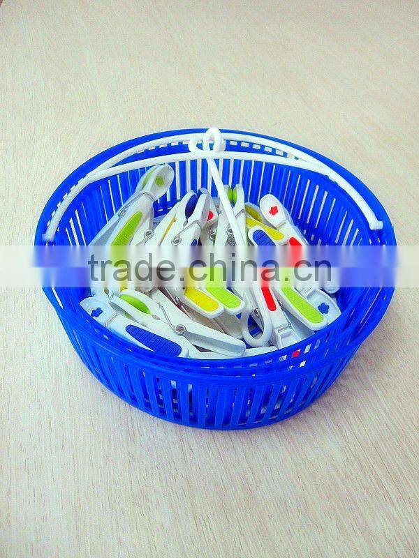 New foldable plastic basket with colorful clothes pegs