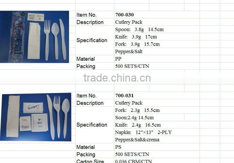 Airline cutlery pack 6 in 1