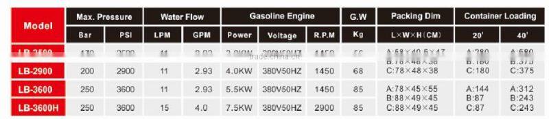 2500PSI 11LPM 2.93GPM/Motor/380V electric high pressure washer 200bar
