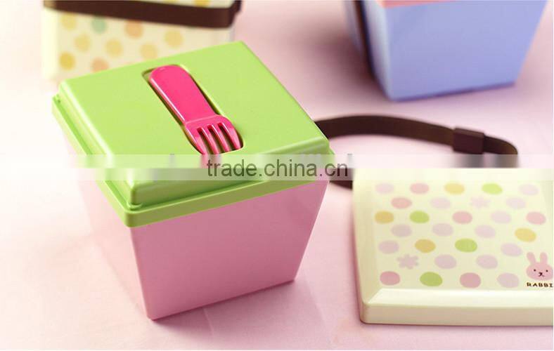 Lovely High Heat Resistance Double Layers Spoons Plastic Bento Lunch Box,CUSTOM hot new product for 2015