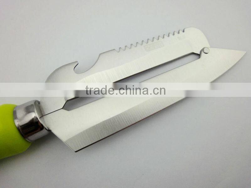Classic sharp head plastic handle 4 in 1 swiveling potato peeler with shell