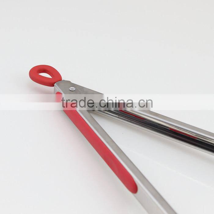 Red Silicone Handle Stainless Steel Tong Barbecue Tong