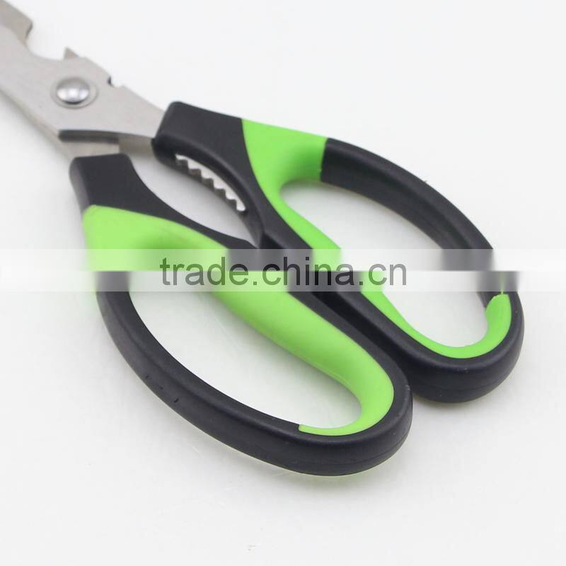 Rubber Handle Multifunction Kitchen Scissors with Bottle Opener