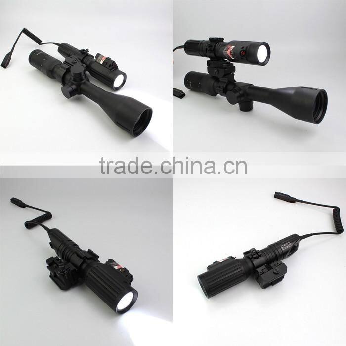 Tactical professional hunting 1000 lumens CREE T6 LED flashlight with strobe light attached with red laser sight