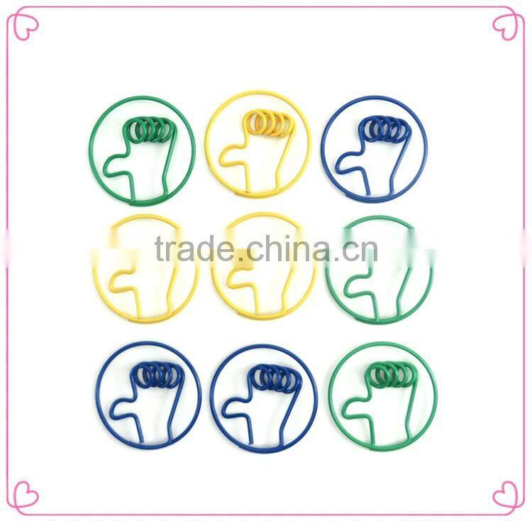 Colorful plastic coated metal hand thumb shape paper clips