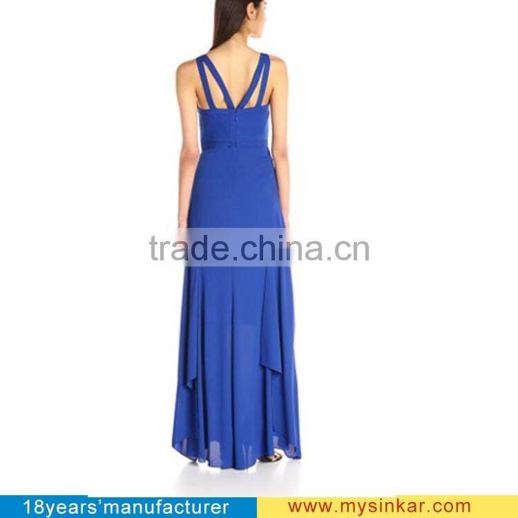 Elegant Sleeveless Design Tulle Vestidos De Fiesta plyester sexy dress ladies long evening party wear gown dress 2016