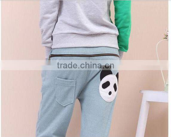 blue fleece winter long pants with panda printing