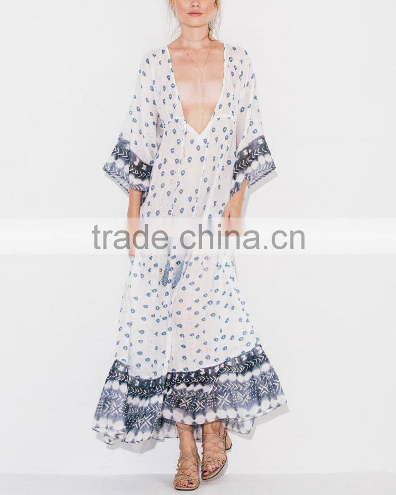 Gorgeous Boho Printed Rayon V Neck Maxi Dress Bohemian Ladies Western Dresses Names HSd5094