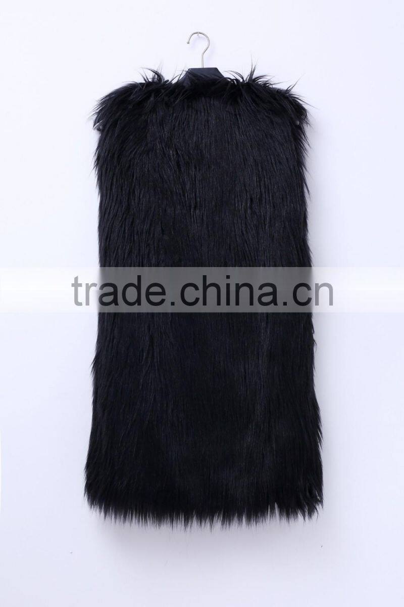 Europe style 2016 new fashion design pure color lady long faux fur vest