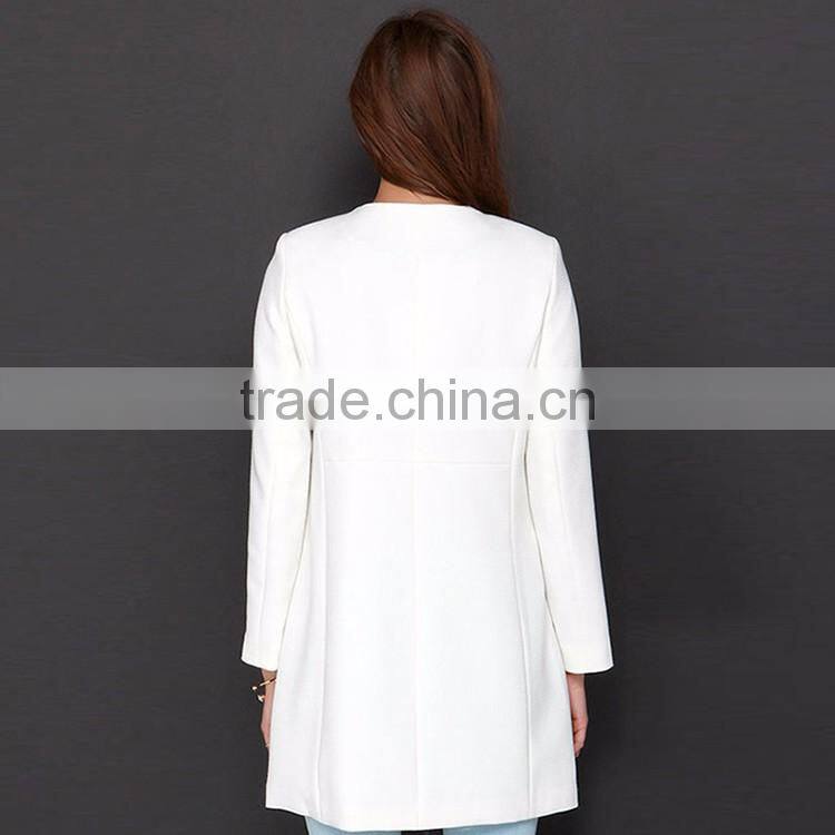 HAODUOYI Women Autumn Contrast OL Round Neck Long Line Trench Coat Outwear