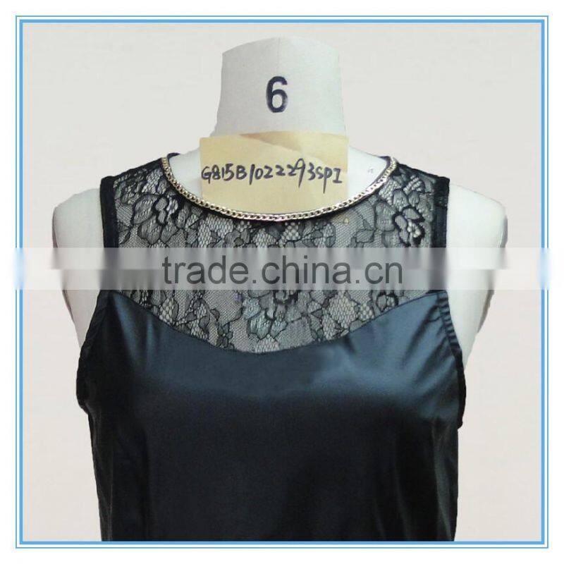 Sexy Girl PU Leather Vest With Fancy Lace Trim