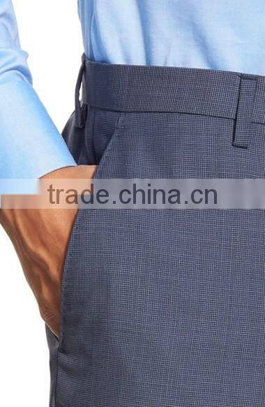 Latest Design Solid Men's Flat Front Winkle Free Pants Trousers