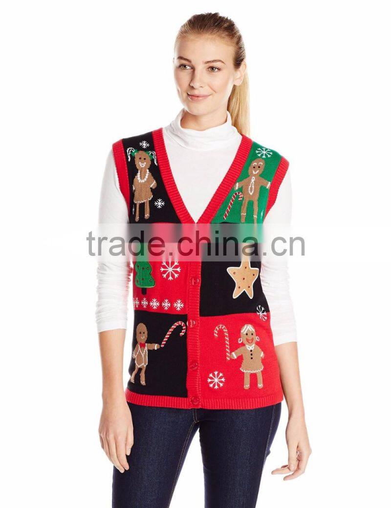 Women Red Sweater Christmas Theme Pattern Christmas Lights Jumper