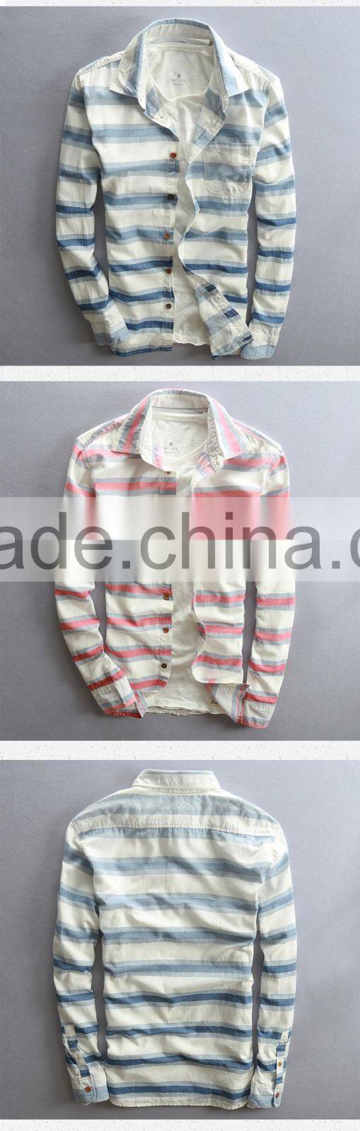 men fashion 100% cotton long sleeve custom striped casual shirt