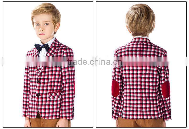 ELPA kids jacket 2015 style casual blazer plaid boys blazer with Elbow Patches