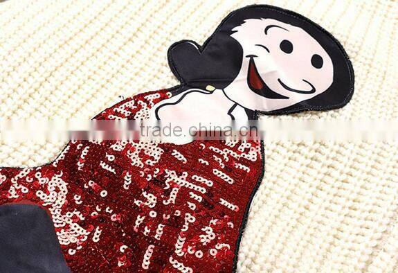 M1209 Runwaylover 2016 latest design fashion ladies v-neck sequin cartoon figure letter pattern sweater