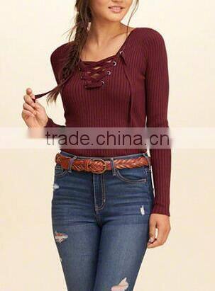 EY0872S Deep V-neck ladies long sleeve pullover sweater
