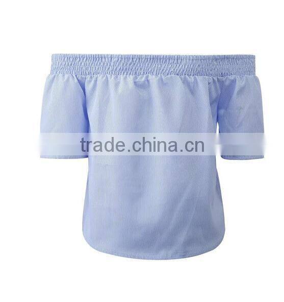 Runwaylover EY2332B 2017 Ladies Short Sleeve Fashion Off-Shoulder Stripe Blouse