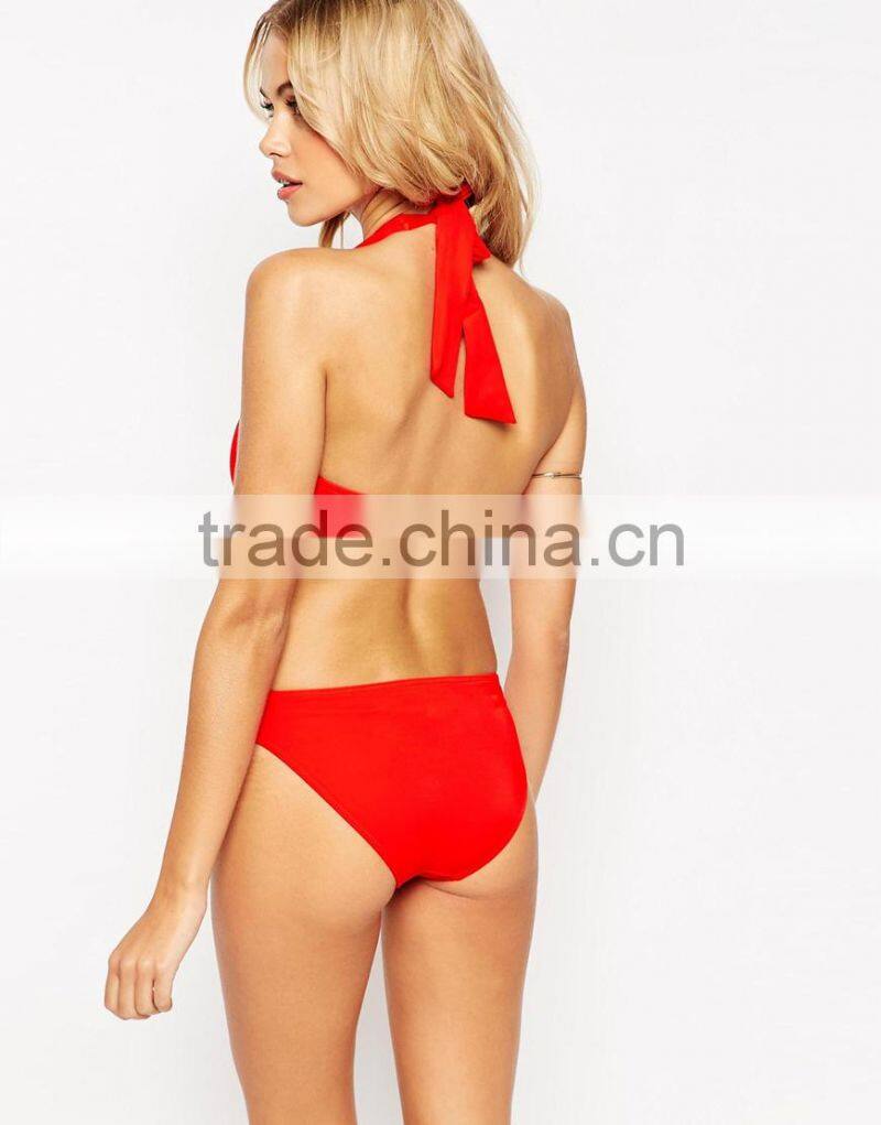 Wholesale sexy woman swimwear halter cross wrap front swimsuit 2015