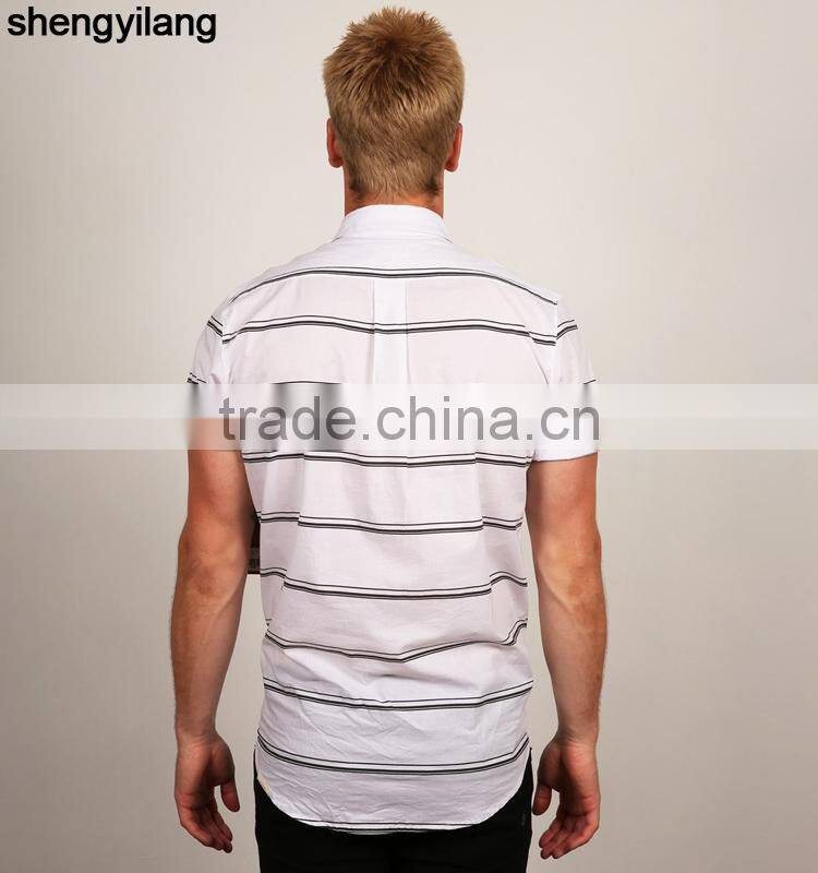 High quality cotton men shirt wholesale,short-sleeved striped shirt for men in guangzhou