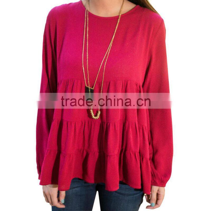 Red shirts wholesale women blouse 2017 new designs long sleeve blouse