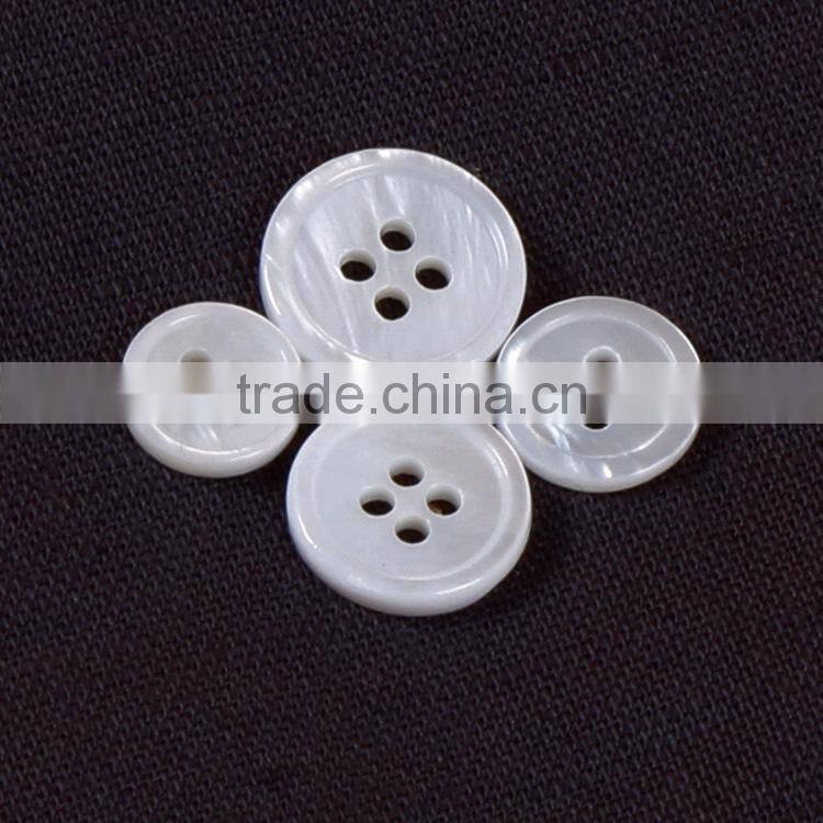 High Quality 4 Holes 18L 16L 14L 4MM/3MM Thickness White MOP Shell Shirt Buttons