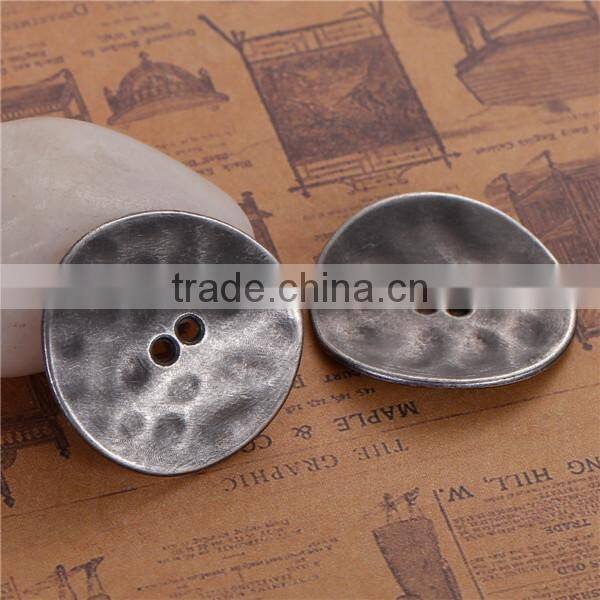 Zinc Based Alloy Metal Sewing Buttons Irregular Antique Silver 2 Holes Round 30mm x 29mm