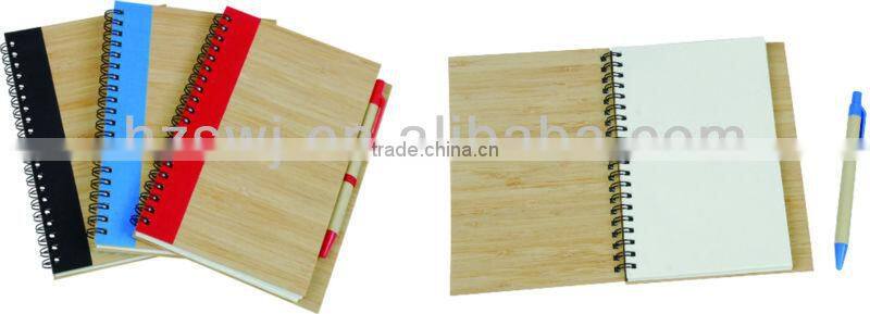 Bamboo wood cover spiral notebook A6 70grams 70sheets recycle paper cutout any shape with recycle paper pen
