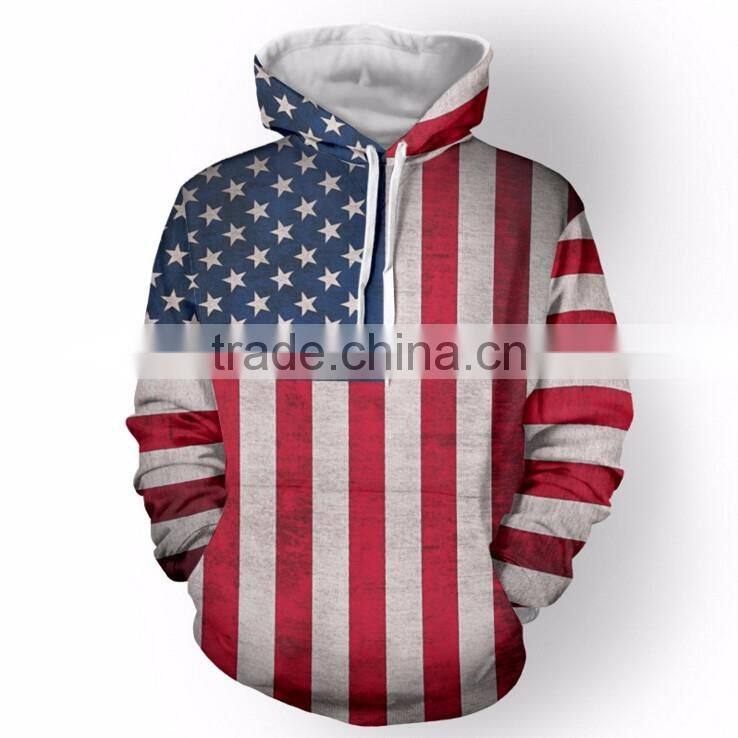 Unisex Fashion USA American Flag Print Hooded Slim Pullover Hoodie Sweatshirt