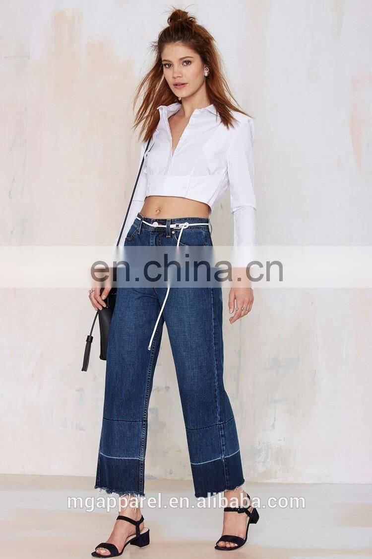 Latest lady blouse & top long sleeve cotton fabric women blouse top