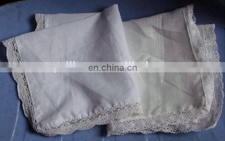 100% linen/cotton handkerchief with lace hem,white/blank for wedding,wholesale