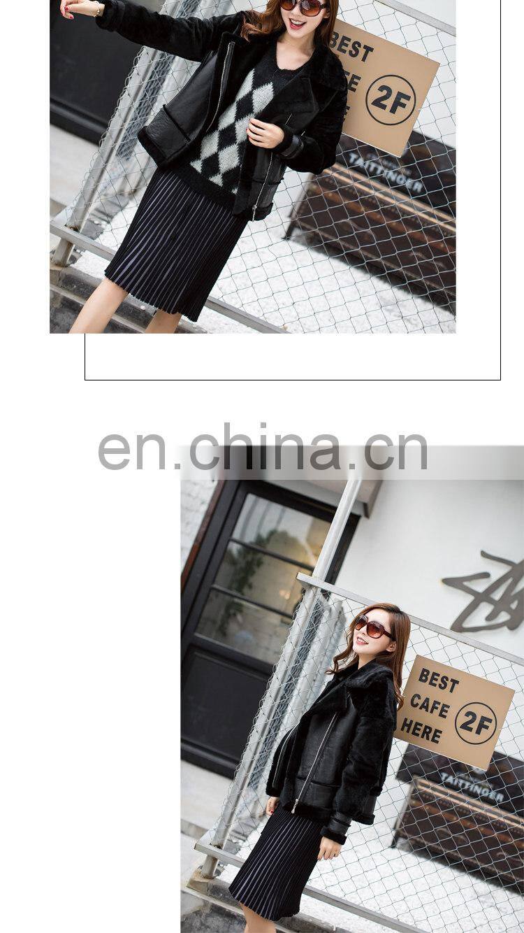 2016 Fashionable Women Genuine Sheep Fleece Jacket