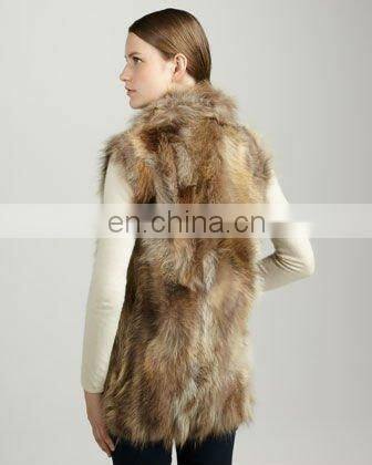 2015 women fashion Long Raccoon Dog Fur Vest, Natural