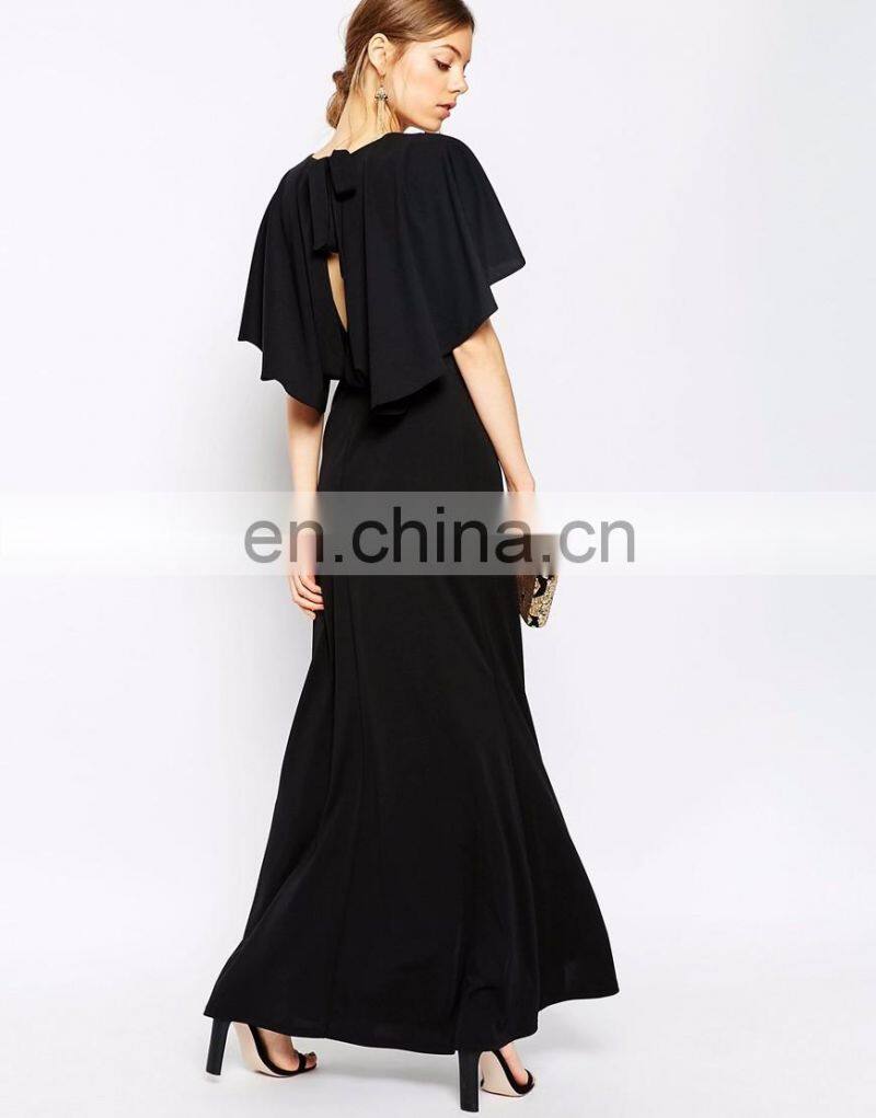 Euro style high quality woman black maxi dress with side split