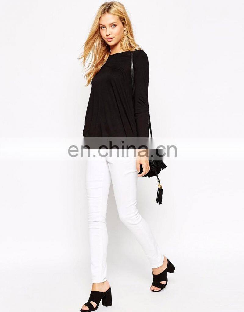 Euro style causal long sleeves ladies blouse designs in black color