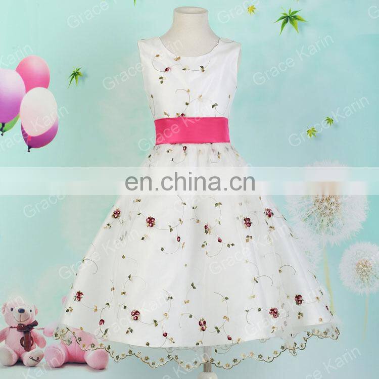 Grace Karin Cute Sleeveless White Lace Girl Party Wear Western Dress CL007553-1