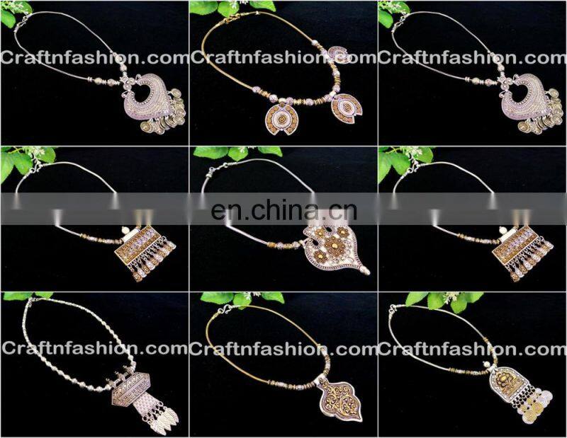 Designer Golden Silver Plated Navratri Necklace - Indian Banjara Traditional Oxidized Navratri Necklace