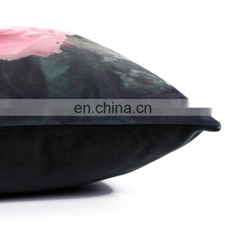 Wholesale 100% polyester velvet beautiful rose flower printed online backrest cushion cover set for wooden sofa