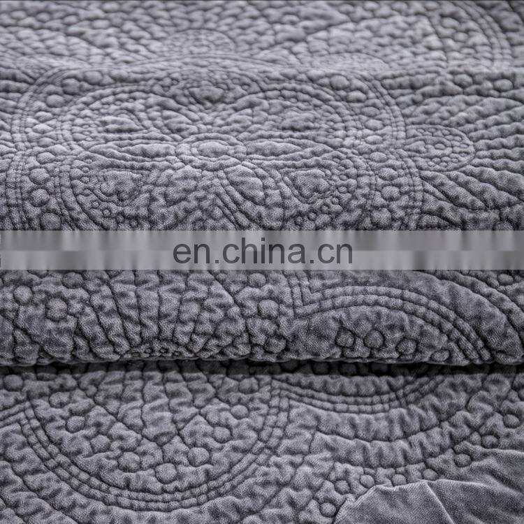 Comfortable gray color 100%cotton velvet embossed quilt Bedspread /bedding sheets set 3d