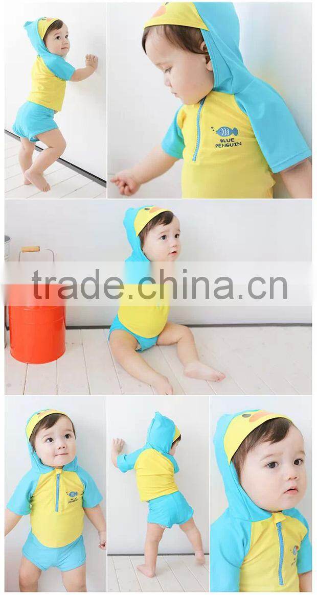 Wholesale tankinis hooded baby swimwear suit with cute animal design for summer