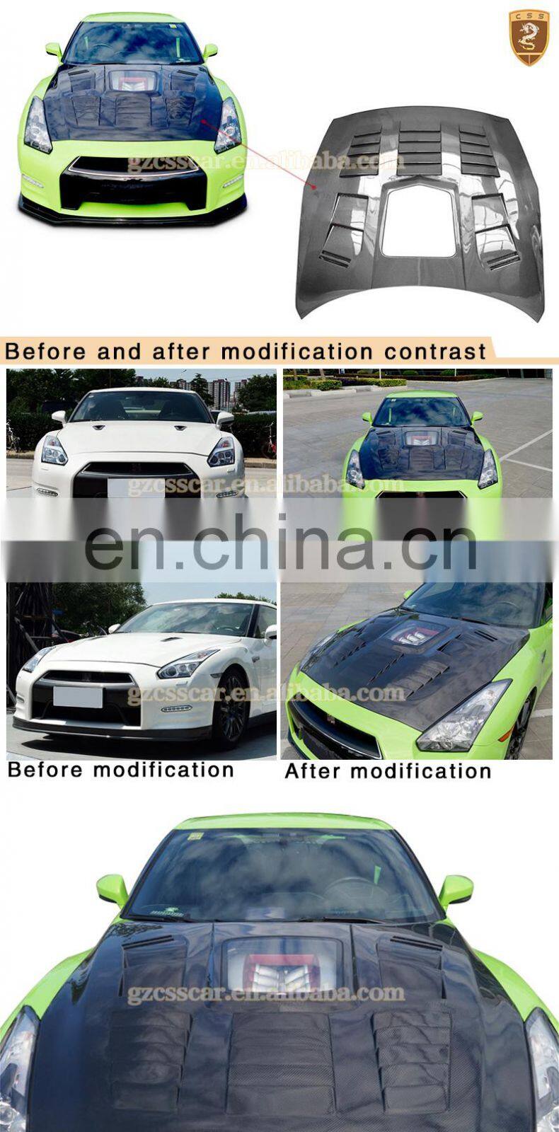 Car Modification Parts Suitable For GTR R35 Carbon Fiber Bonnet Hood