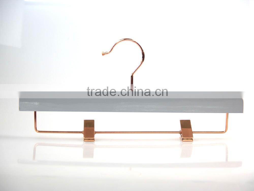 HA6927 white wooden coat hanger with rose gold pants wooden hanger