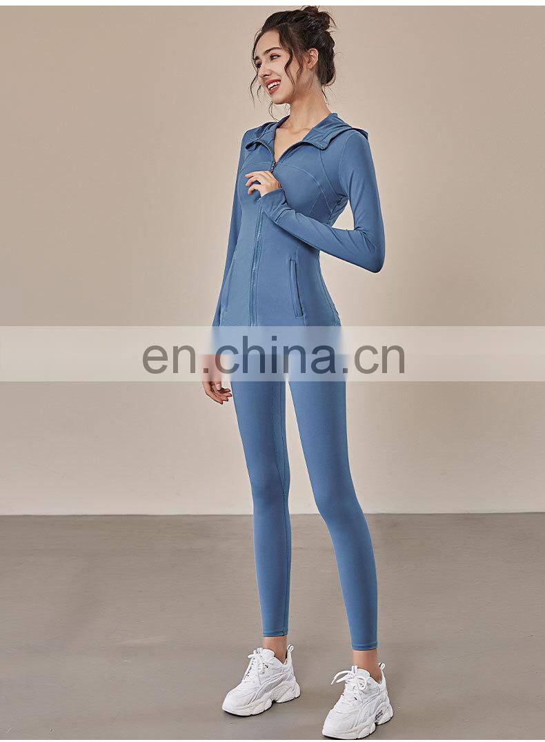 European and American fall/winter hooded sportswear women women's long-sleeved zipper tight-fitting yoga wear
