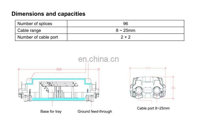 MT-1524 FOSC-300 1 port 3m 24 48 96 core  horizontal type junction box joint closure  fiber splice closure