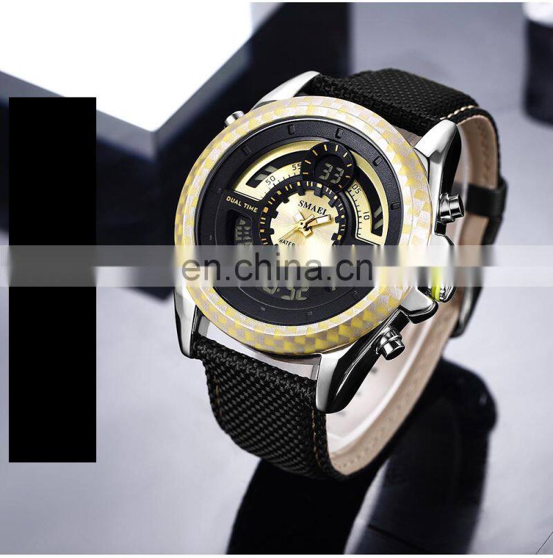 SMAEL 1369 Men's Fashion&Casual Watch Quartz+Digital Movement Nylon Band Business Watch Alarm Date Week